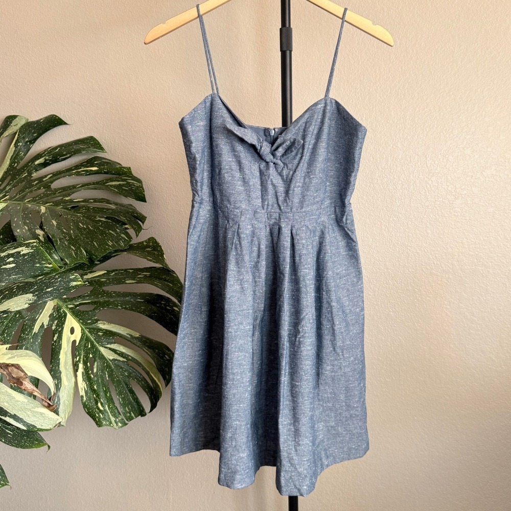Madewell‎ Chambray Tie Front Babydoll Dress Size 4 Sweetheart Neckline Cami Blue